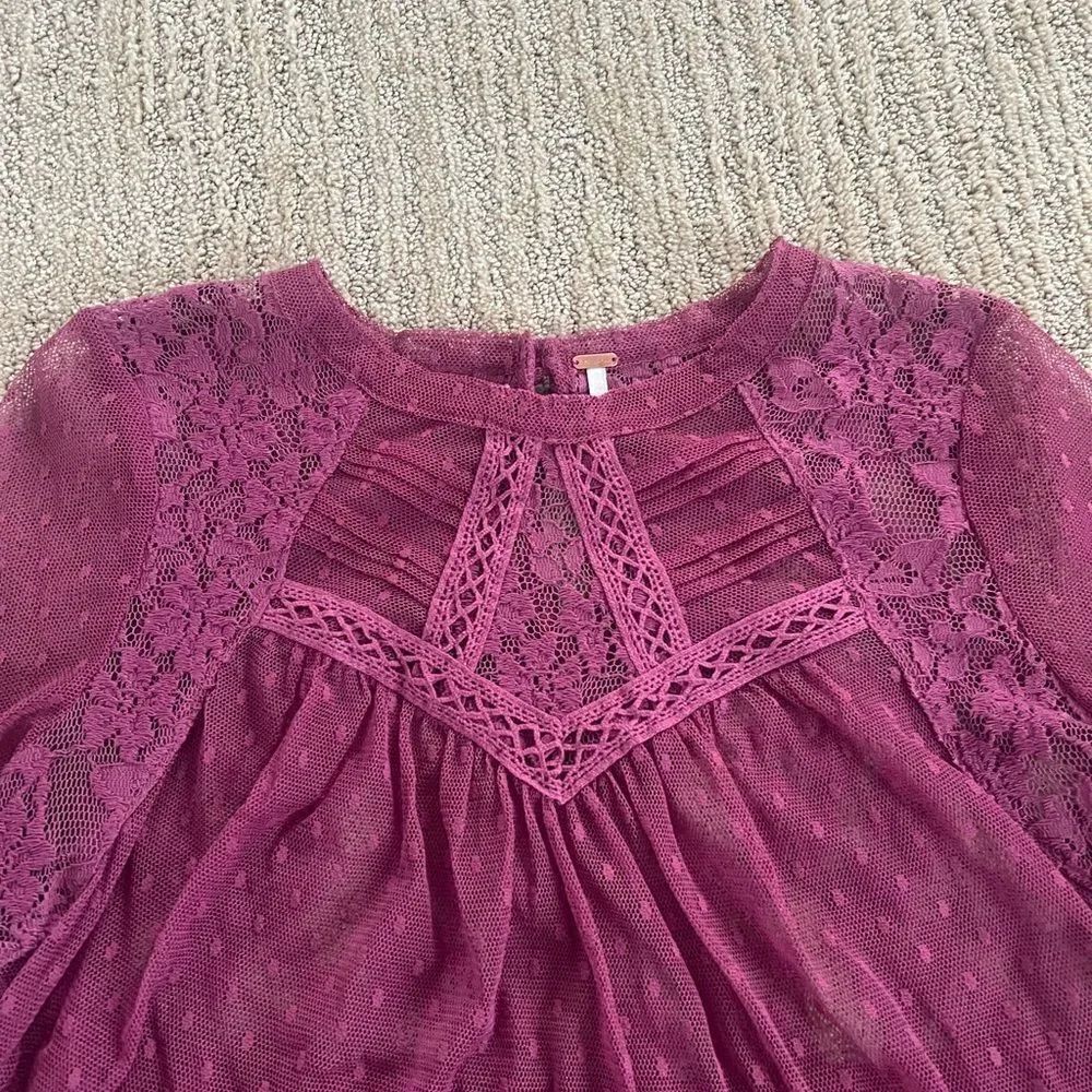 Free People PinkLace 3/4 Sleeve Flowy Top - Picture 4 of 7